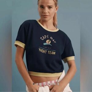 Anthropologie Daily Practice Shrunken Cape May T-shirt Size XS Navy & Yellow NEW
